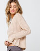 SKY AND SPARROW Open Weave V Neck Womens Tan Crop Sweater image number 1