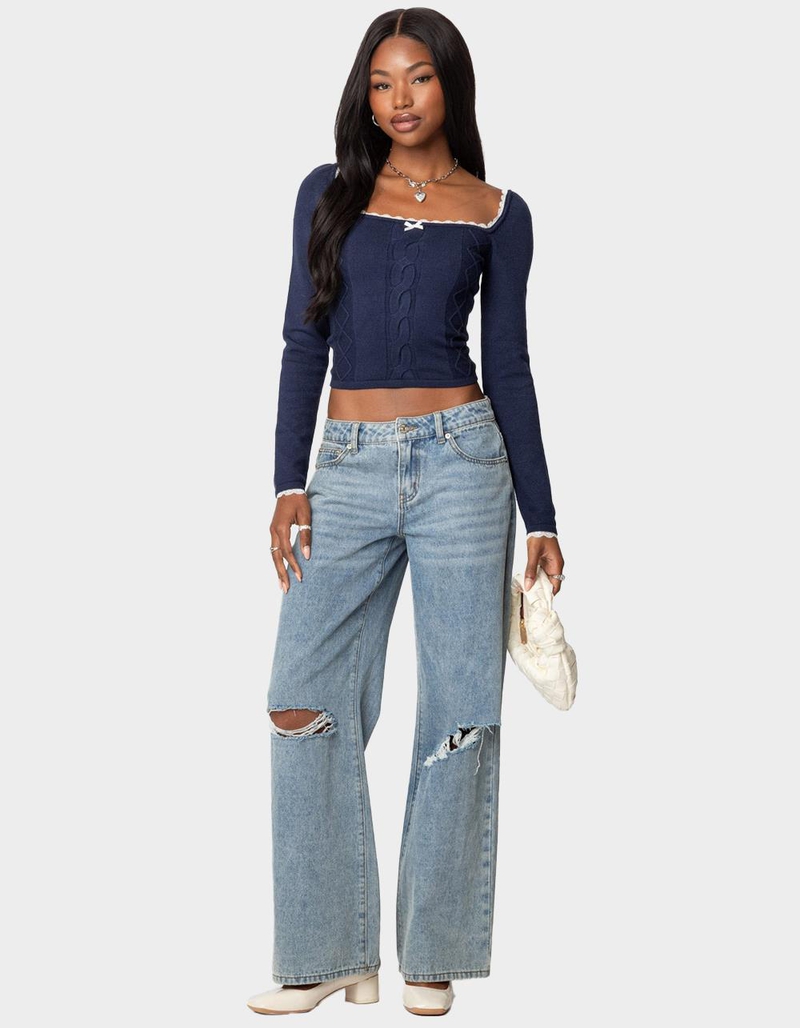 EDIKTED Ansley Lacey Cable Knit Top image number 1