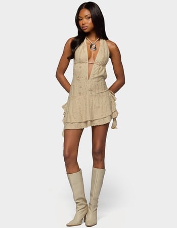 EDIKTED Shredded Backless Halter Mini Dress Primary Image