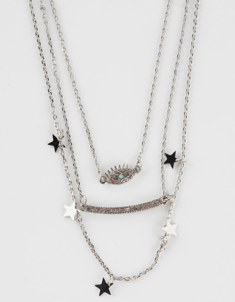 FULL TILT 3 Pack Layered Evil Eye Star Necklace SILVER Tillys
