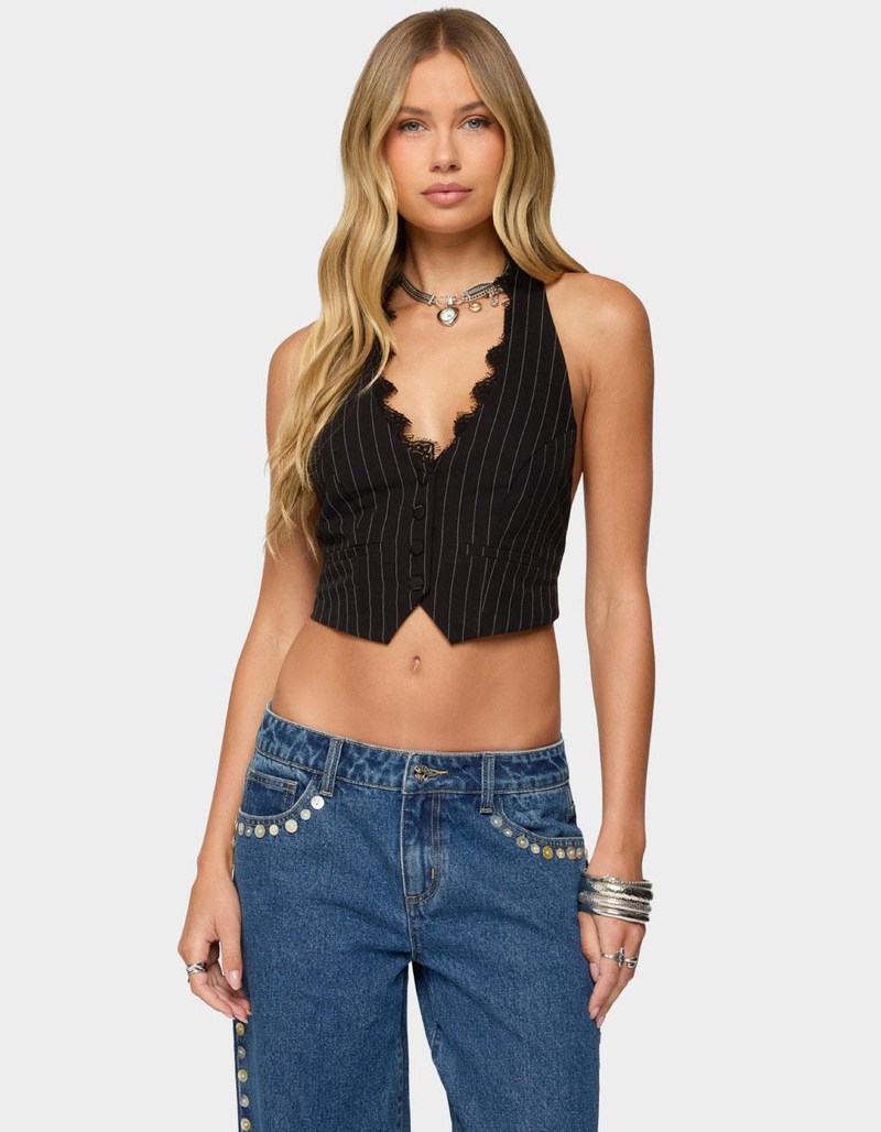 EDIKTED Devon Lacey Pinstripe Halter Top image number 0