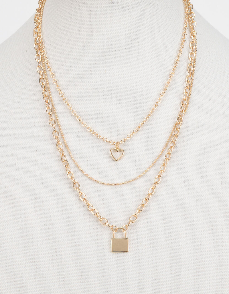 FULL TILT Layered Heart & Lock Necklace image number 3