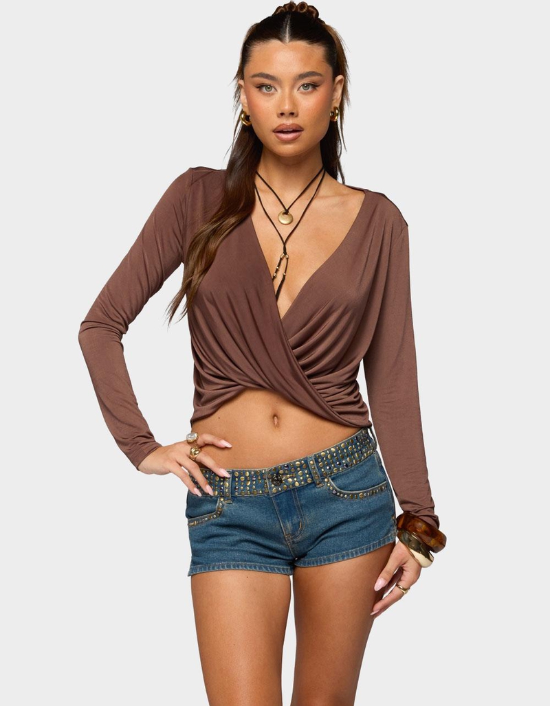 EDIKTED Draped V-Neck Long Sleeve Top image number 0