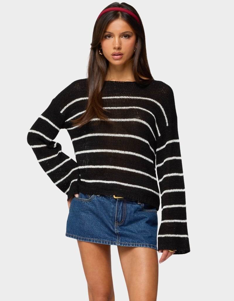EDIKTED Striped Drop Shoulder Light Knit Sweater image number 0