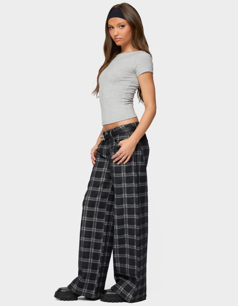 EDIKTED Kailani Plaid Low Rise Baggy Jeans image number 3