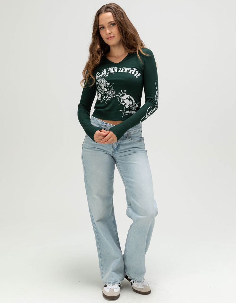 ED HARDY Tiger Panther Womens Long Sleeve Rib Tee image number 4