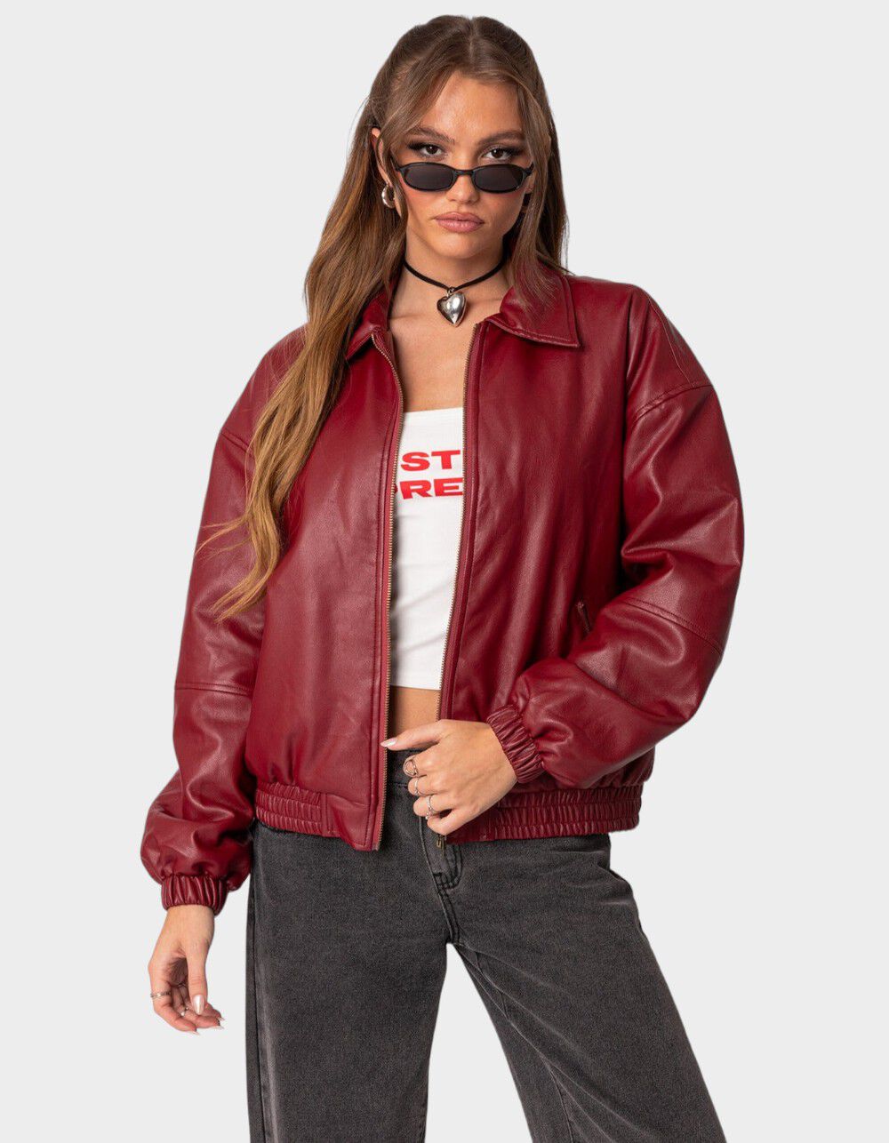 ジャケット・アウター   Red Label Leather Jacket Mens Red Faux Leather Moto Jacket with Sleeve Zippers