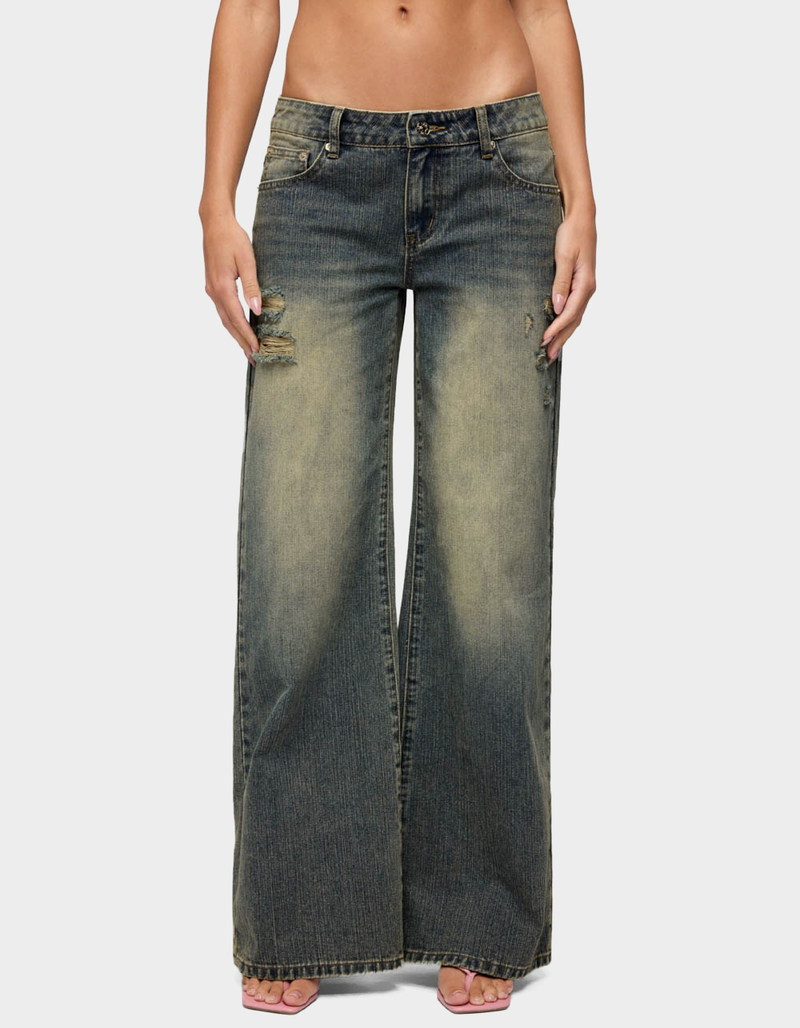 EDIKTED Noor Distressed Low Rise Baggy Jeans image number 0
