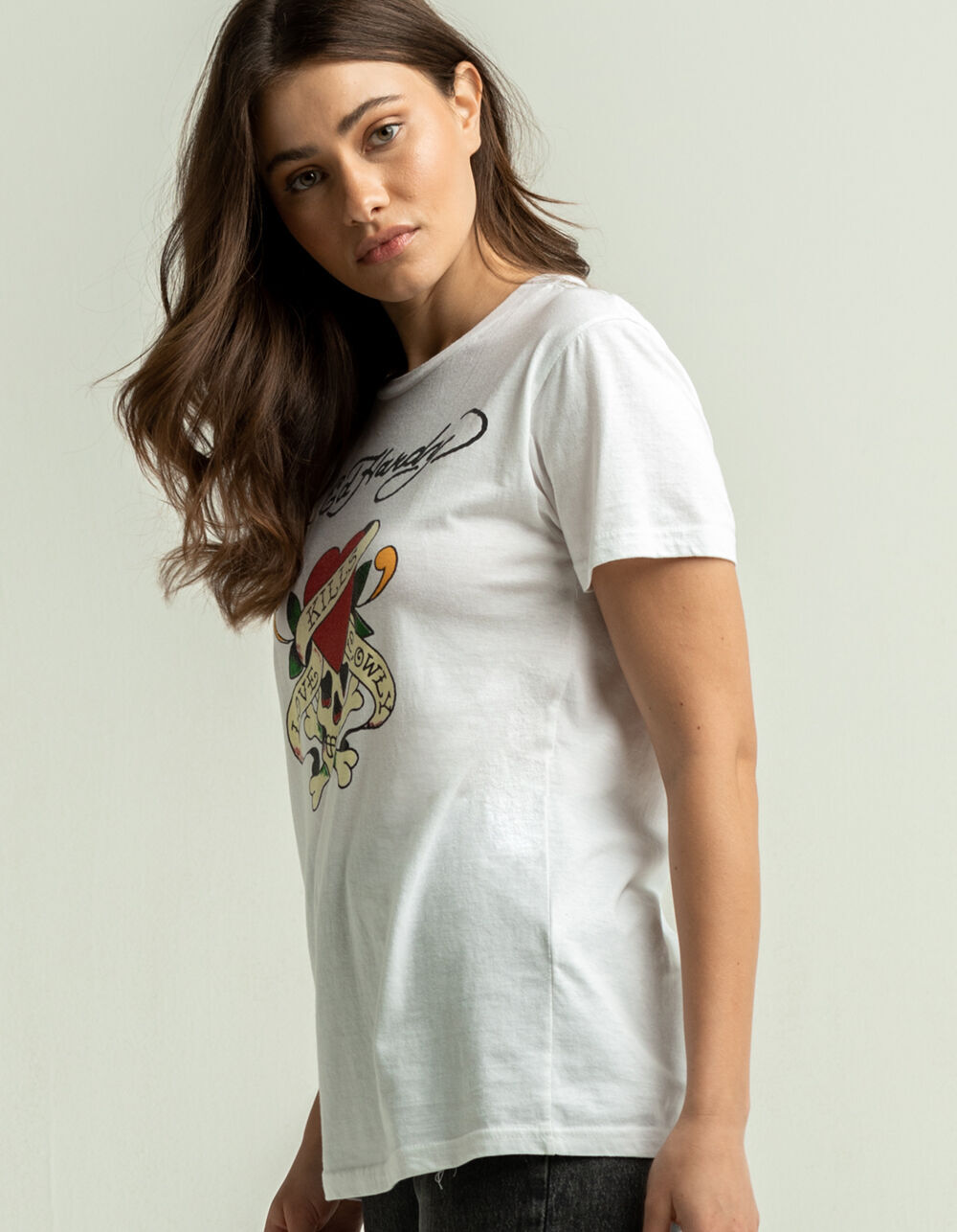ED HARDY Love Kills Womens Tee - CREAM 