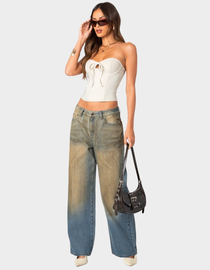 EDIKTED Muddy Washed Low Rise Jeans LIGHT BLUE Tillys