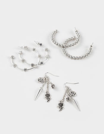 FULL TILT 3 Pack Star/Spike/Rose Hoop Earrings Primary Image