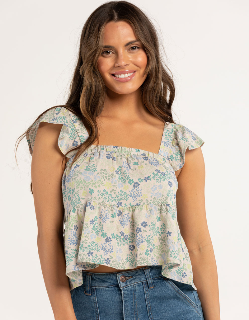 RSQ Floral Flutter Sleeve Womens Top image number 0