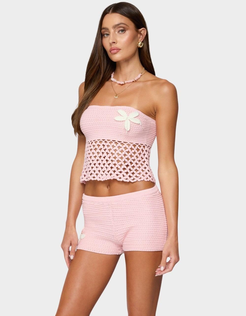 EDIKTED Tahna Flower Strapless Crochet Top image number 1