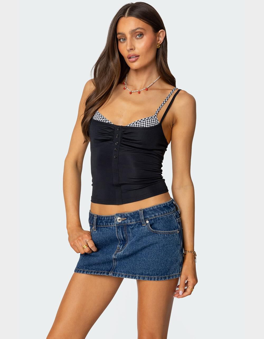EDIKTED Gingham Layered Tank Top - BLACK | Tillys