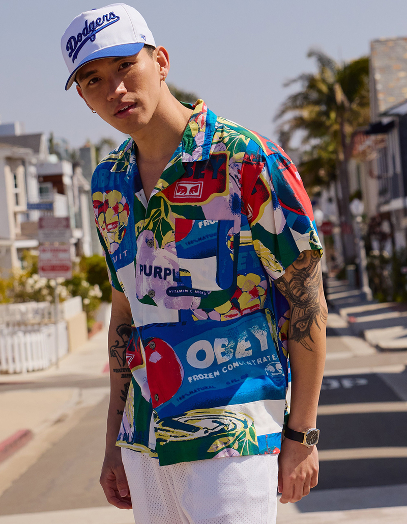 OBEY Fruit Cans Mens Button Up Shirt image number 0