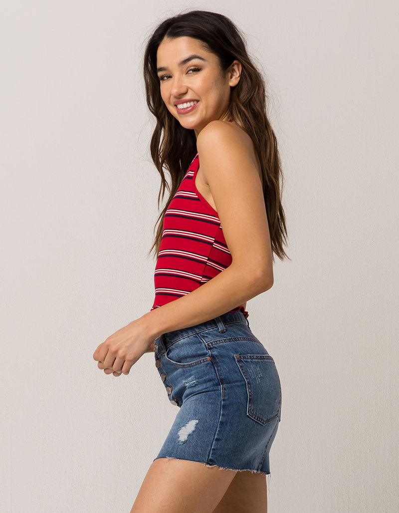 FULL TILT Stripe Red Womens Halter Top image number 2