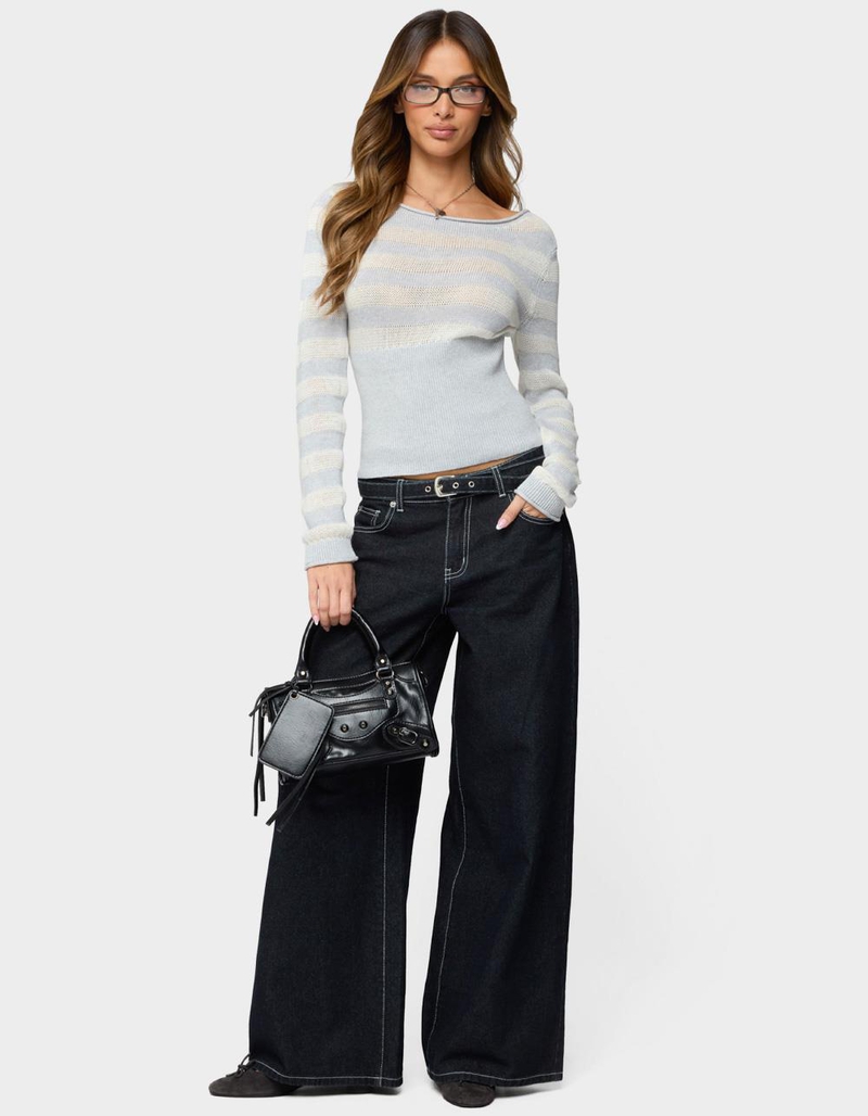 EDIKTED Cornella Boat Neck Striped Knit Top image number 4