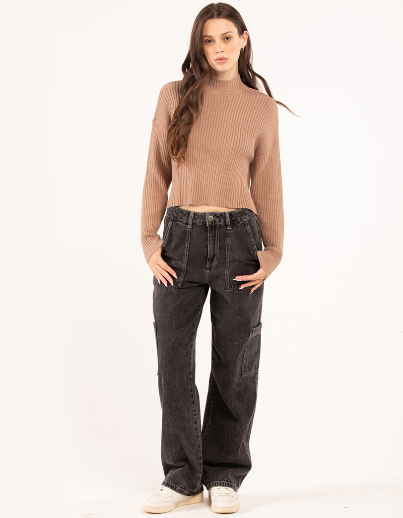 RSQ Womens Mock Neck Ribbed Drop Shoulder Sweater image number 7