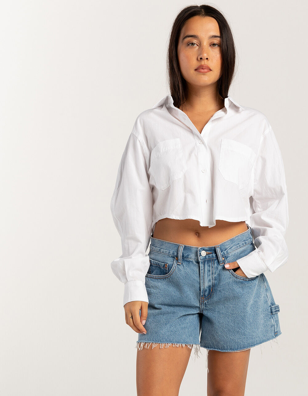 RSQ Womens Low Rise Baggy Carpenter Shorts - MEDIUM WASH