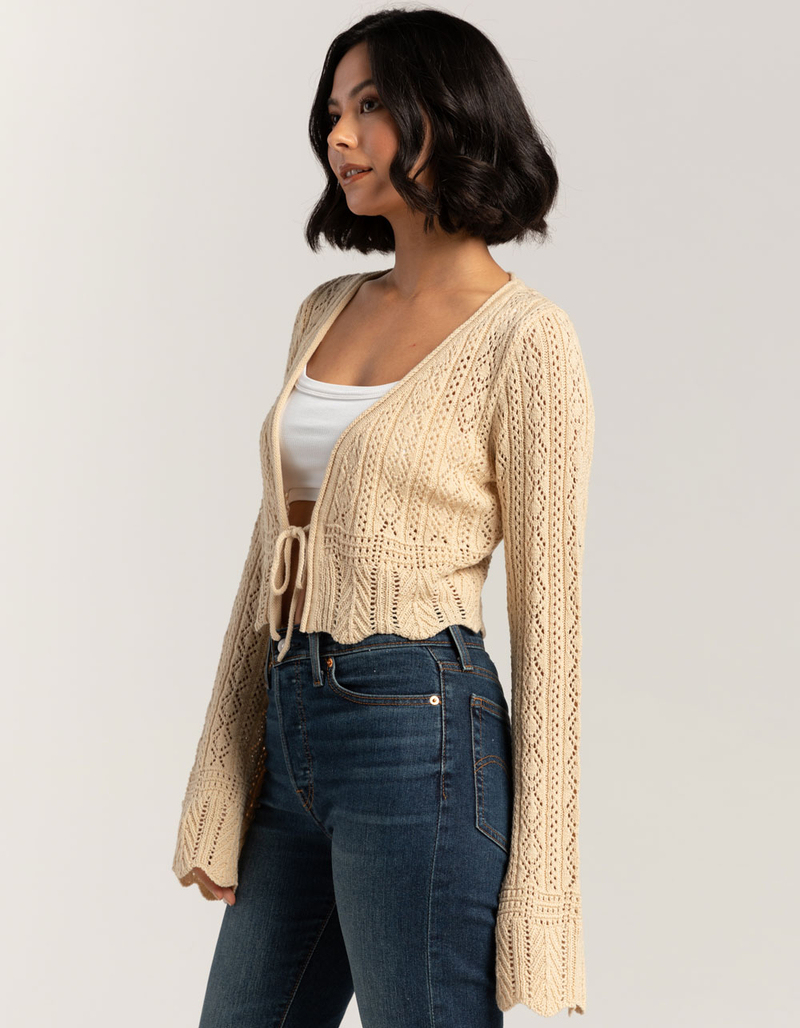 RSQ Womens Pointelle Tie Front Top image number 2