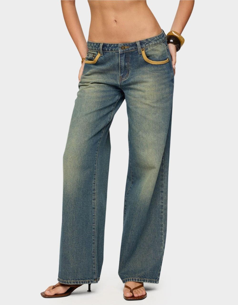 EDIKTED Faux Suede Star Low Rise Jeans image number 0