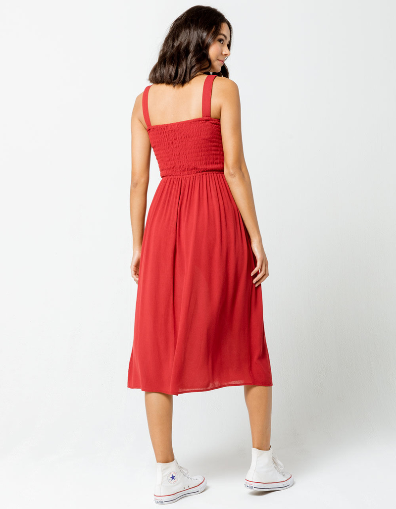 GOOD LUCK GEM Smock Button Front Burgundy Midi Dress image number 2