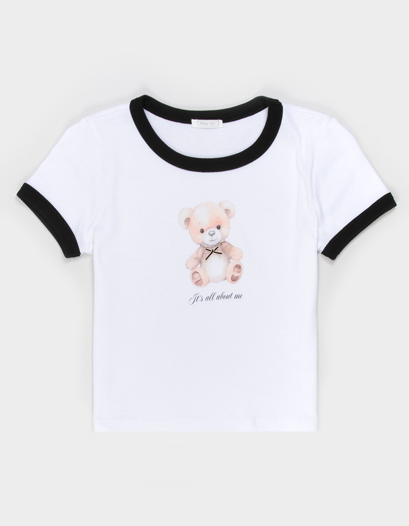 FULL TILT Bear With Bow Girls Ringer Tee image number 1