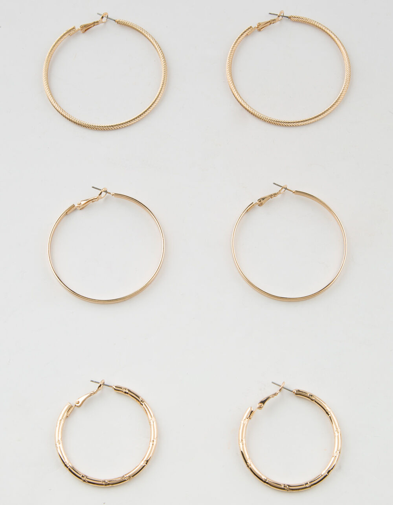 FULL TILT 3 Pair Textured Hoop Earrings image number 0