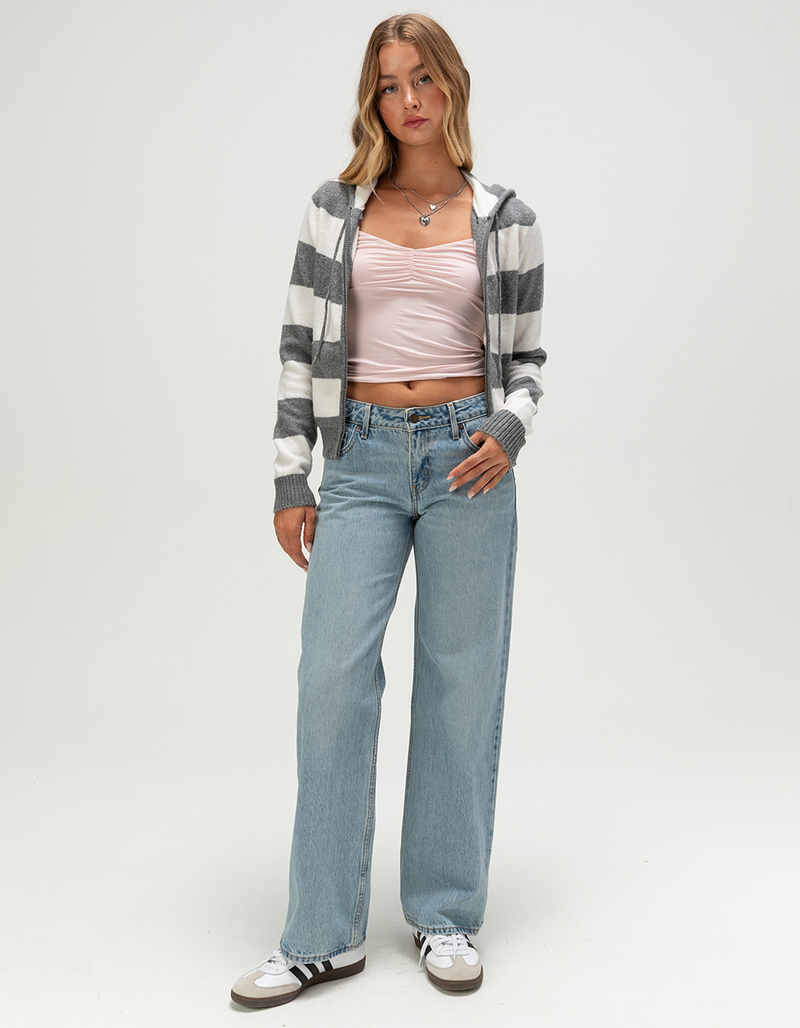 PINK ROSE Womens Stripe Zip-Up Hooded Sweater image number 1