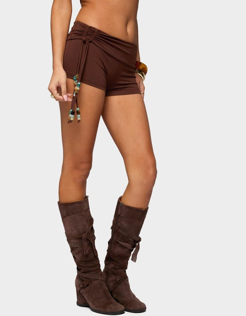 EDIKTED Thia Ruched Bead Foldover Shorts image number 1