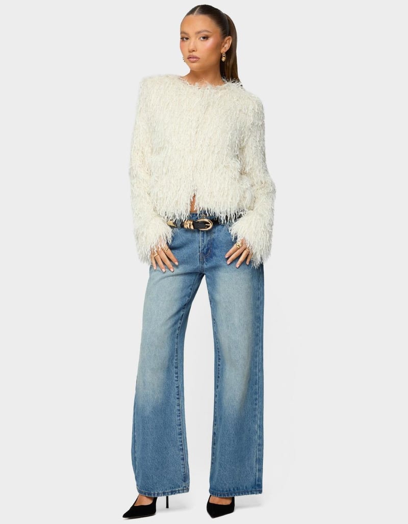 EDIKTED Aleandra Fringed Faux Feather Jacket image number 3