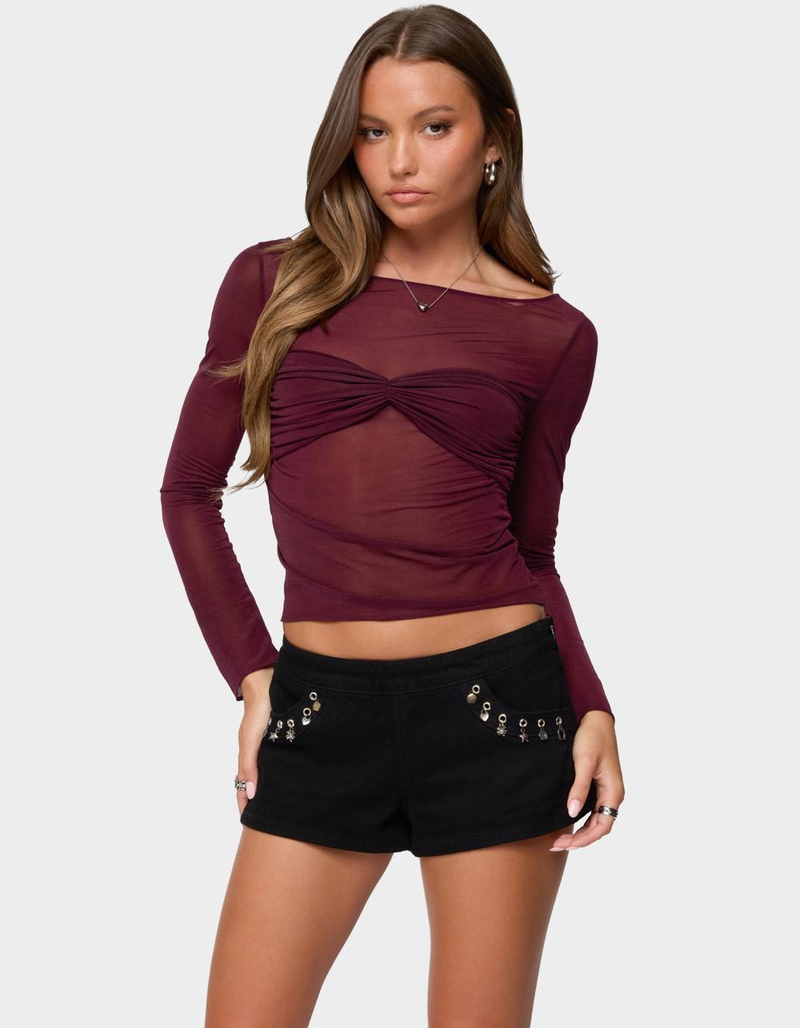 EDIKTED Oona Sheer Gathered Long Sleeve Top image number 0