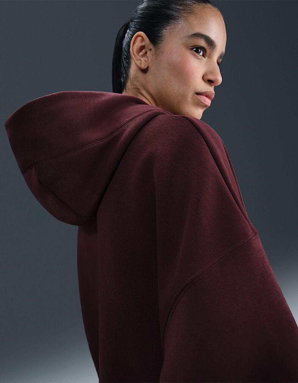 NIKE Sportswear Phoenix Fleece Womens Oversized Hoodie - BURGUNDY