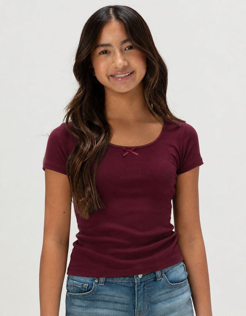 FULL TILT Essentials Girls Bow Trim Tee image number 0