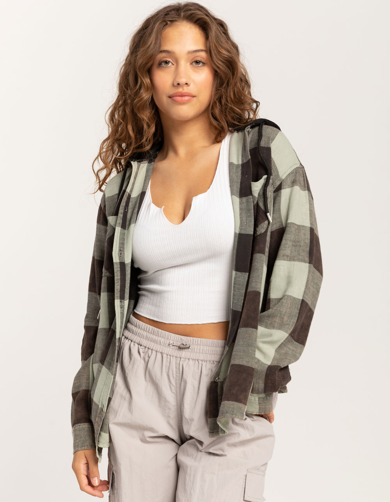 FULL TILT Sage Buffalo Womens Hooded Flannel image number 4
