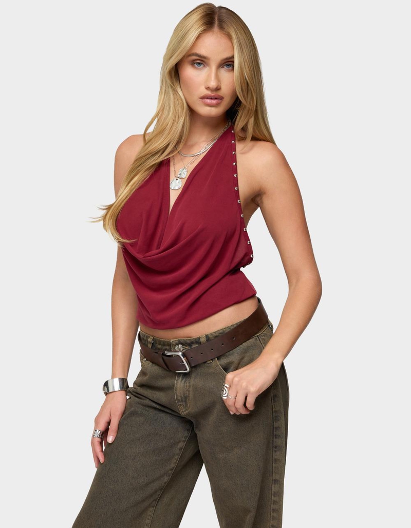 EDIKTED Irina Stud Cowl Neck Halter Top image number 1