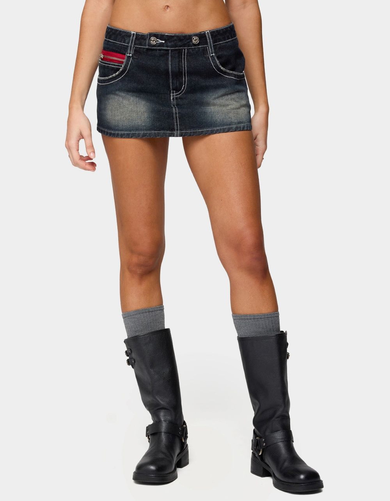 EDIKTED Jakari Contrast Stitch Denim Mini Skort image number 0