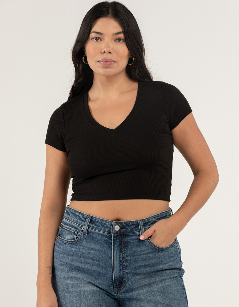 FULL TILT Essentials Womens V Neck Rib Tee image number 4