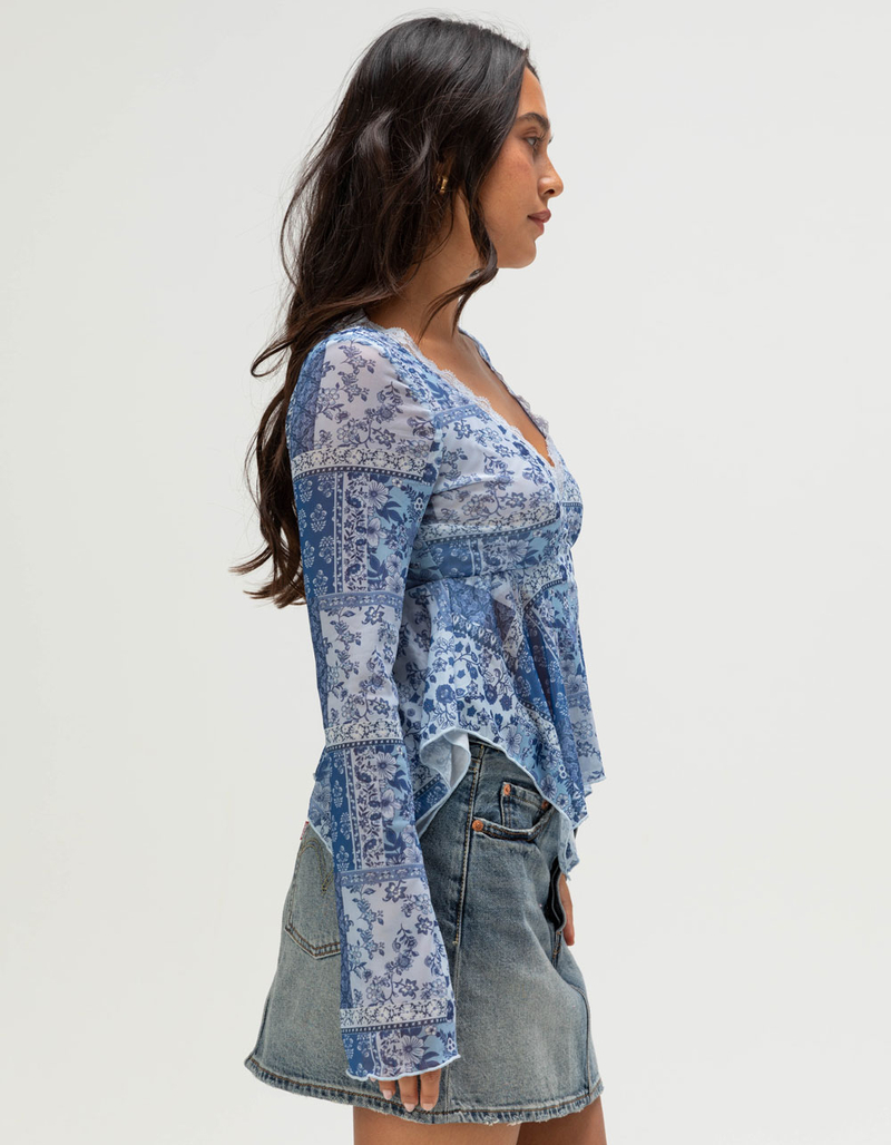 MADDEN GIRL Womens Mesh Hanky Long Sleeve Top image number 2
