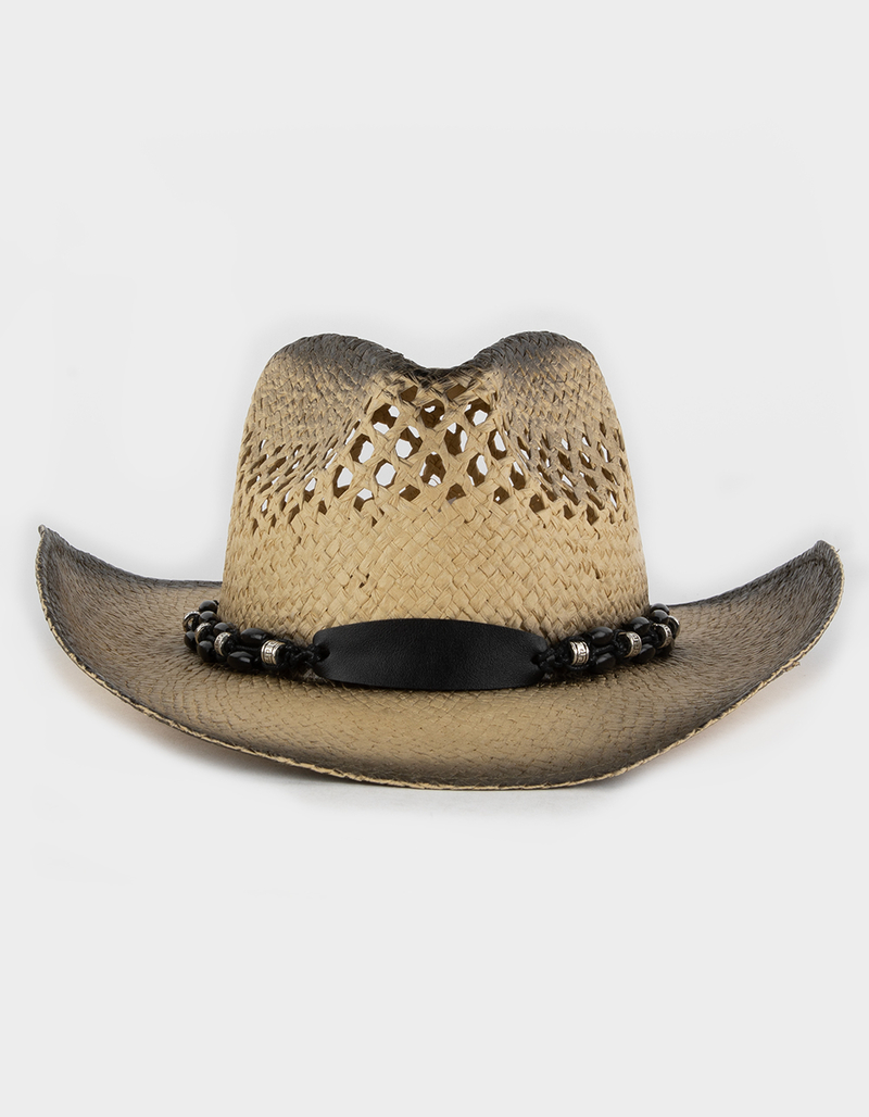 Faux Leather Trim Tea Wash Womens Cowboy Hat image number 0