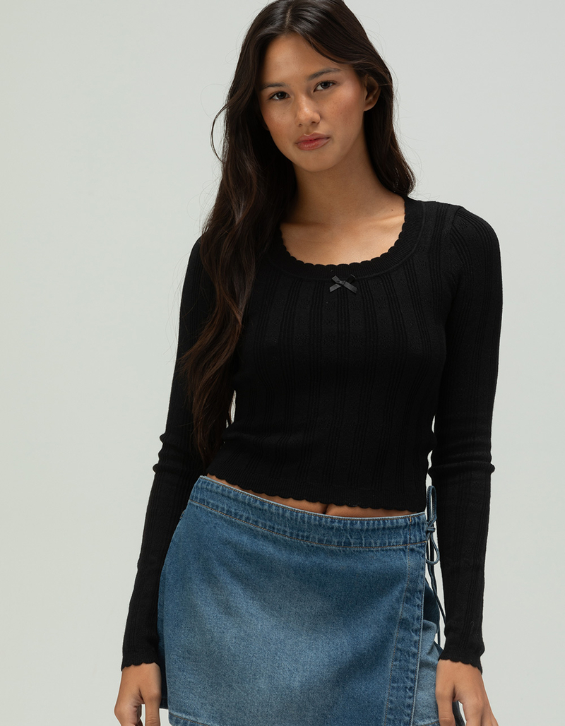 RSQ Pointelle Scallop Womens Pullover Sweater image number 0