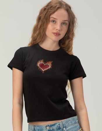 SUGAR FLOWER Heart Rhinestone Womens Baby Tee Primary Image