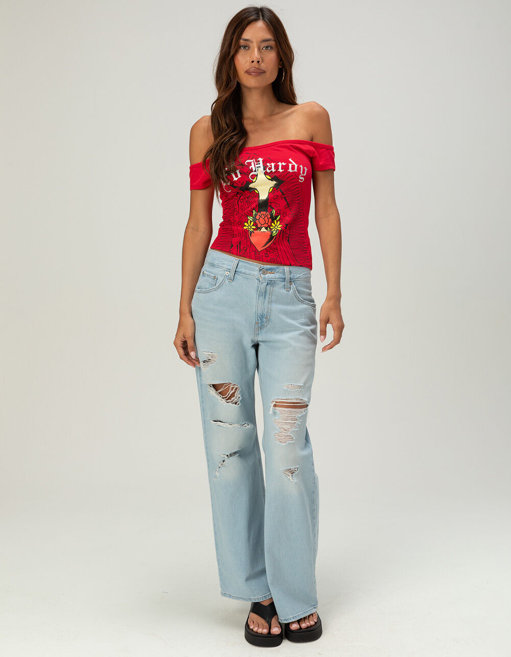 ED HARDY Womens Off The Shoulder Top - RED | Tillys