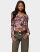 EDIKTED Off Shoulder Printed Sheer Mesh Top image number 1