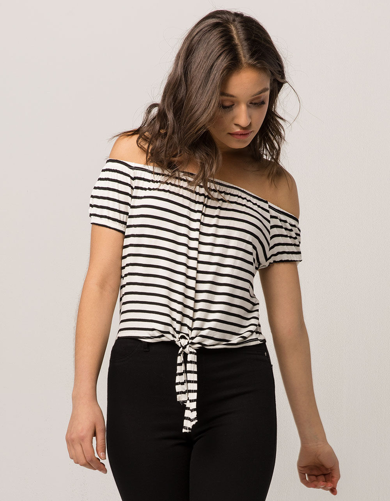 IVY & MAIN Stripe Womens Tie Front Top image number 0