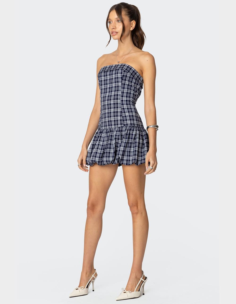 EDIKTED Plaid Strapless Bubble Mini Dress image number 3