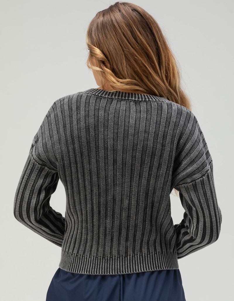 RSQ Womens Washed Cable Knit V-Neck Sweater image number 3