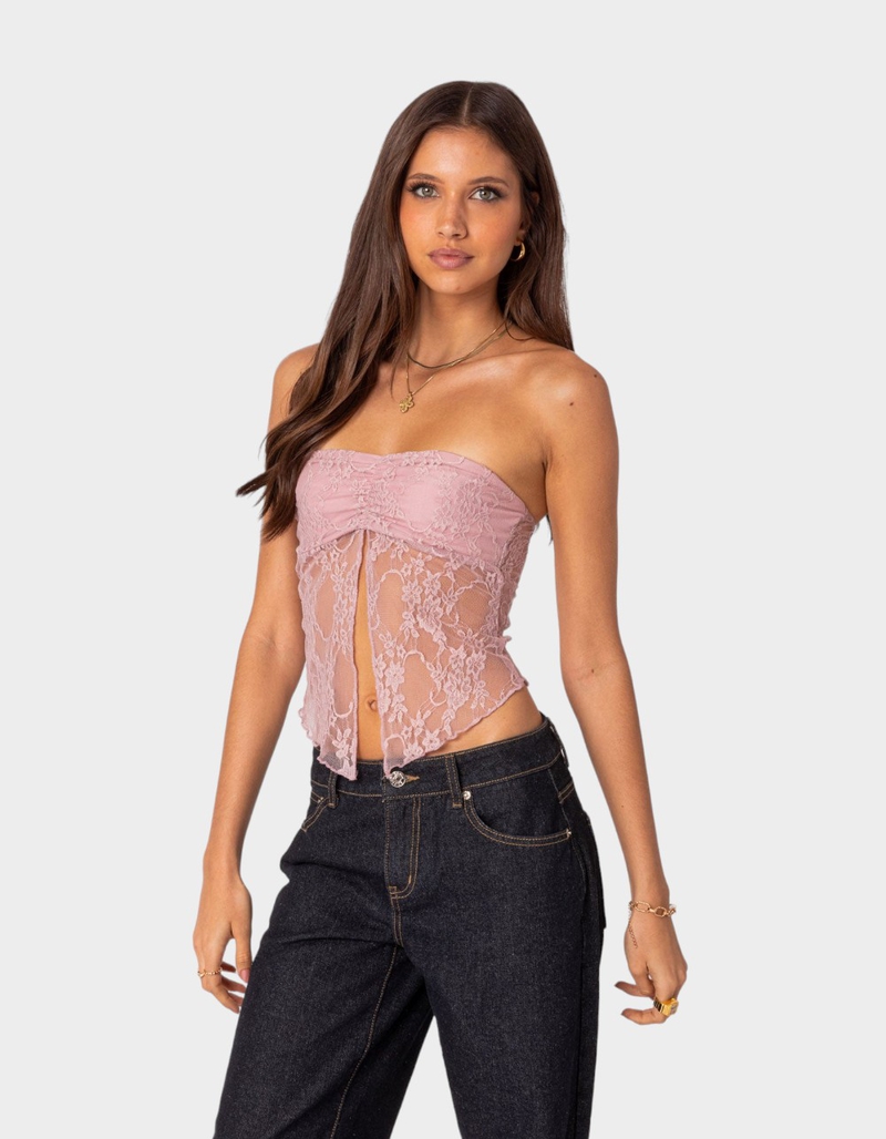 EDIKTED Twilight Sheer Lace Split Front Top image number 3