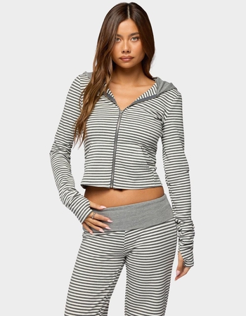 EDIKTED Meggy Striped Zip Up Hoodie Primary Image