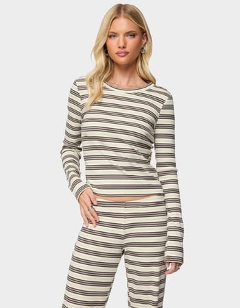 EDIKTED Avalie Striped Ribbed Long Sleeve Tee Primary Image